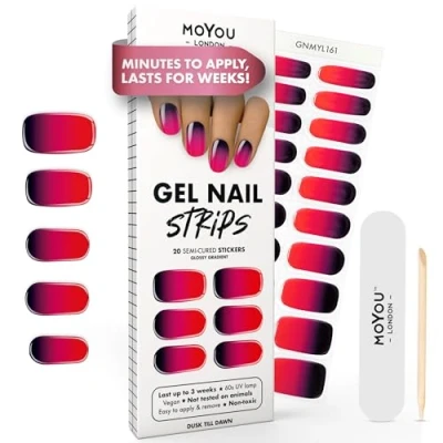 Afbeelding van MOYOU LONDON 20 stuks semi geharde gelnagellakstrips voor manicure in professionele kwaliteit met nagelvijl en houten nagelriemstift (uv /ledlamp vereist) Dusk till Dawn