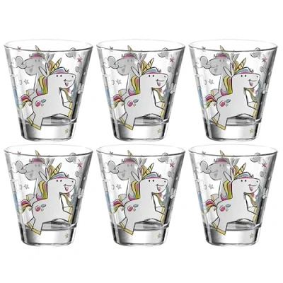 Afbeelding van LEONARDO HOME Bambini 017902 drinkglazen, set van 6 met eenhoornmotief, voor kinderen, meerkleurig, vaatwasmachinebestendig