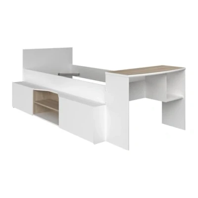 Afbeelding van Combinatiebed 90 x 190/200 cm met bureau en opbergruimte Wit houtlook JOCHIANE L 115.9 H D 240.6
