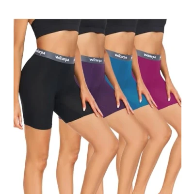 Afbeelding van wirarpa Set van 4 korte boxershorts modal voor dames, anti wrijving, met pijpen, zwart/marineblauw/paars/fuchsia