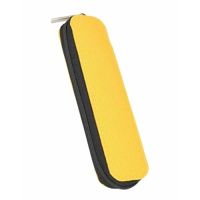 Afbeelding van ONLINE Leren etui met lipje voor pennen van alle merken, geel, 2 pennen, ritssluiting, Geel., Rits