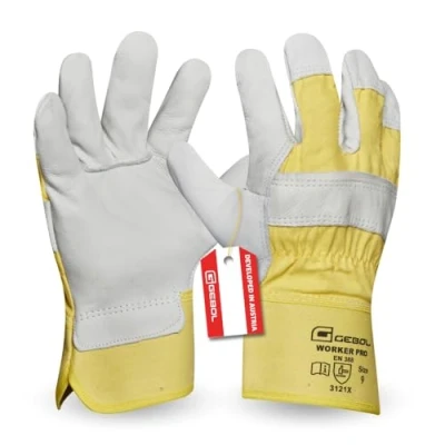 Afbeelding van Gebol Worker Pro Werkhandschoenen van leer met lange manchet, leren handschoenen voor heren, maat XXXL (maat 12), wit, 1 paar