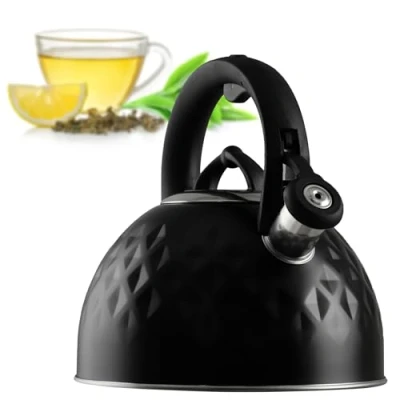 Afbeelding van KADAX waterkoker van roestvrij staal met handvat, retro voor alle warmtebronnen, fluitketel, fluitketel (zwart, 2,5 liter)