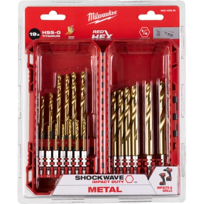 Afbeelding van Milwaukee Metaalboren Set Hss g Tin Red Hex Shockwave (19 delig)