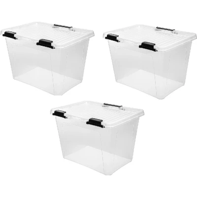 Afbeelding van Opbergboxen met deksel 19 liter kunststof transparant 40 x 30 cm set van 3 stuks
