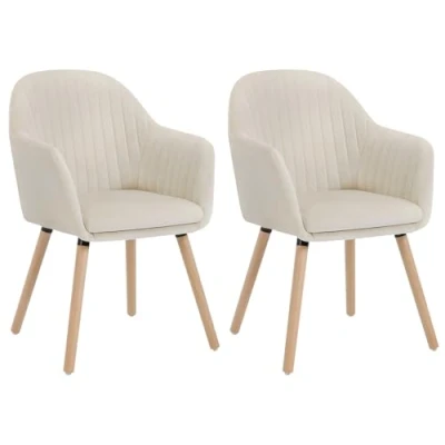 Afbeelding van WOLTU 2 x eetkamerstoelen, crèmekleurig, zitting van fluweel, stoel voor keuken/woonkamer/café, BH95 cm