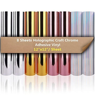 Afbeelding van 8 stuks vinylvellen, chroom metallic, 4 kleuren, permanent zelfklevend, 30,5 x cm (goud, zilver, roségoud, holografisch 2 vellen per kleur)
