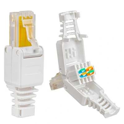 Afbeelding van 1 x RJ45 Cat 5e netwerkstekker met vergulde contacten Cat.5e LAN Gigabit krimpstekker voor patchkabel, CAT7 CAT6A CAT5 installatiekabel zonder gereedschap DSL UTP stekker