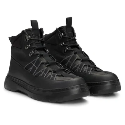 Afbeelding van HUGO Urian Veterboots, Heren, Maat: 44, Black Leer/ synthetisch