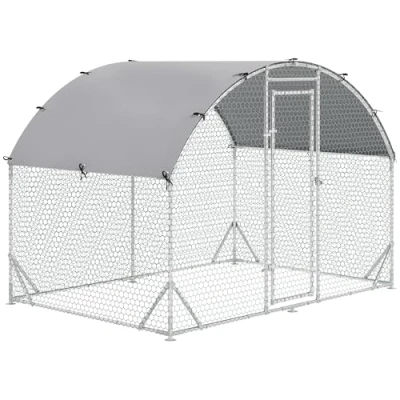 Afbeelding van PawHut Poulailler enclos en acier 280 x 380 197 cm avec housse résistante aux UV, porte, pour poules de 6 à 12 poules, petits animaux, argenté