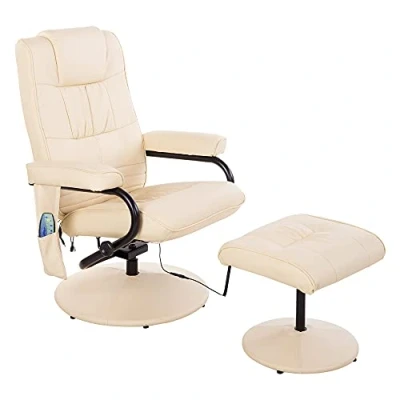 Afbeelding van HOMCOM Massagestoel en ontspanning, elektrisch, draaibaar, kantelbaar, met voetensteun, synthetische coating, beige