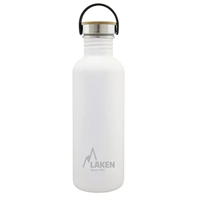 Afbeelding van RVS fles Basic Steel Bottle 1L ,Bamboo S/S Cap Wit