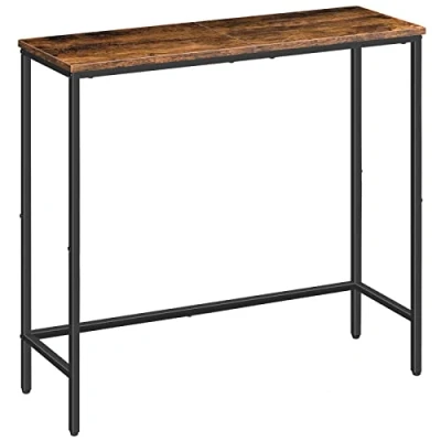 Afbeelding van Smalle consoletafel, 75 cm bijzettafel, haltafel, kleine tentoonstellingstafel, softafel voor ruimte, ingang, hal, donkerbruin zwart