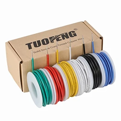 Afbeelding van Tuofeng Solide verbindingsdraad, 16 AWG, 6 spoelen met draad in verschillende kleuren, elk 4 meter, 1,30 mm² vertind koperdraad pvc kit