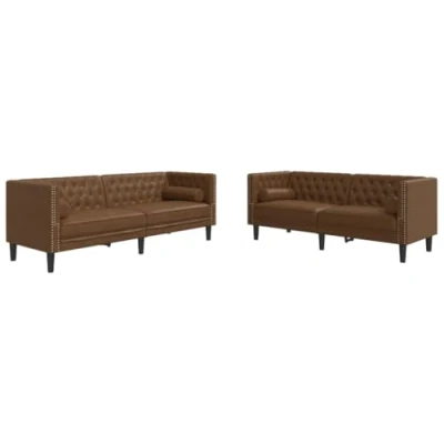 Afbeelding van vidaXL 2 delige Loungeset Chesterfield met bolsters kunstsuède bruin