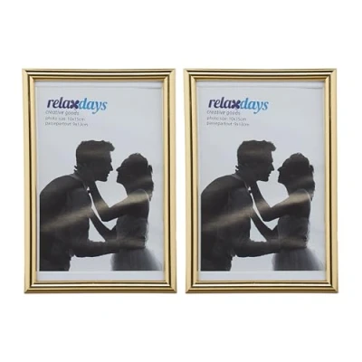 Afbeelding van Relaxdays 2 stuks fotolijsten 10x15 cm passe partout 9x13 glasplaat fotolijst om neer te zetten en op hangen goud