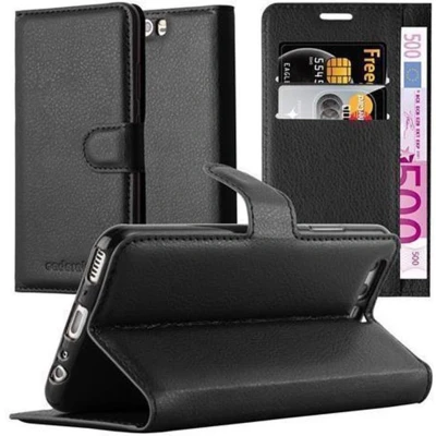 Afbeelding van Cadorabo Hoesje geschikt voor Huawei P10 in PHANTOM ZWART Beschermhoes met magnetische sluiting, standfunctie en kaartvakje Book Case Cover Etui