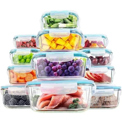 Afbeelding van KICHLY Set Glazen Voedselopslagcontainers 24 Stuks (12 Containers met 12 vergrendelbare deksels) Microgolfoven en Diepvriesbestendig Lekvrij, BPA vrij FDA &amp; FSC Goedgekeurd