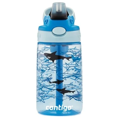 Afbeelding van Contigo Easy Clean Autospout kinderdrinkfles met rietje, BPA vrije stevige waterfles, 100% lekvrij, eenvoudige reiniging, ideaal voor kinderdagverblijf, kleuterschool, school en sport, 420 ml Sharks
