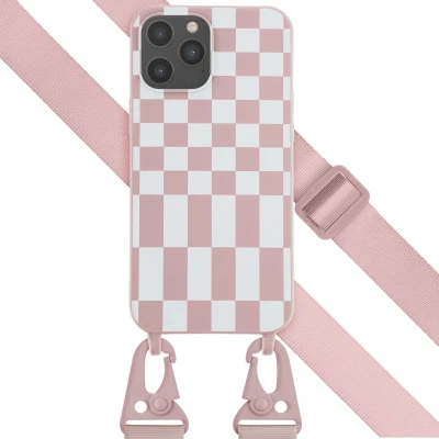 Afbeelding van Selencia hoesje Geschikt voor iPhone 12 Pro Max met koord Siliconen design afneembaar Roze / Irregular Check Sand Pink