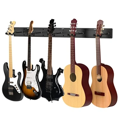 Afbeelding van LEKATO Metalen muurbeugel voor 5 elektrische gitaren met haken basgitaar, banjo, mandoline, viool, alle snaarinstrumenten