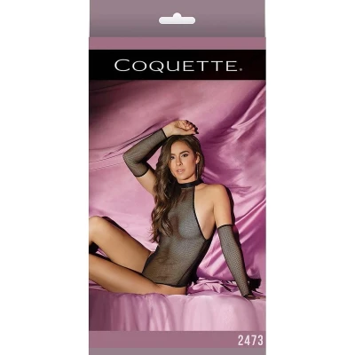 Afbeelding van Coquette (All) Fetish Visnet Teddy met Handschoenen One Size black O/S