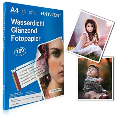 Afbeelding van 50 vellen A4 fotopapier, hoogglanzend, voor inkjetprinters, 180 g/m², fotokaarten, sneldrogend, waterdicht, glanzend wit