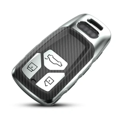 Afbeelding van Sleutelhoes compatibel met Audi van zacht TPU en koolstofvezel, voor A4, A5, Q7, Q5, TT, TTS S4, S5, RS4, RS5, sleutelloze ingang, 3 knoppen, stofdicht (met sleutelhanger)