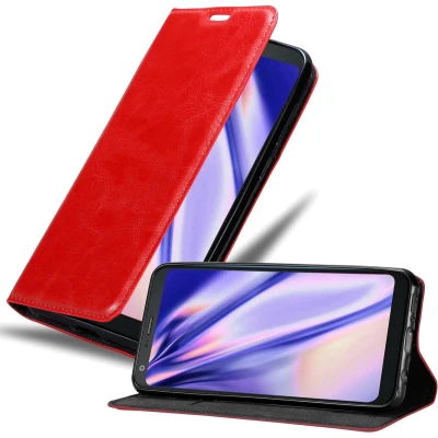 Afbeelding van Cadorabo Hoesje geschikt voor LG Q9 in APPEL ROOD Beschermhoes met magnetische sluiting, standfunctie en kaartvakje Book Case Cover Etui