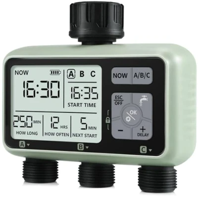 Afbeelding van CROSOFMI Irrigatiecomputer met 3 uitgangen, automatische irrigatietimer, lcd display, eenvoudig te bedienen, kinderbeveiliging, vertraging bij hevige regen, handmatige irrigatie