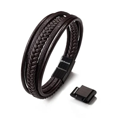 Afbeelding van SERASAR Lederen Armband Heren [Braid] Bruin 19cm met Sieradendoosje