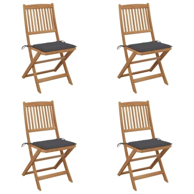 Afbeelding van Tuinstoelen 4 st inklapbaar met kussens massief acaciahout