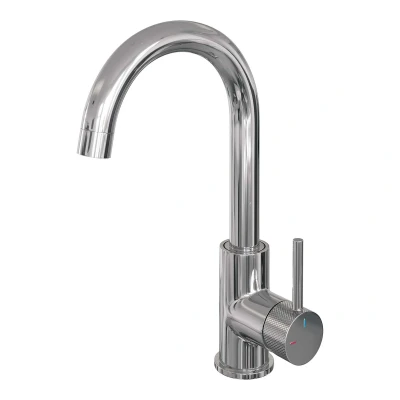 Afbeelding van Brauer Chrome carving Wastafelmengkraan opbouw hoog draaibaar ronde uitloop model a chroom