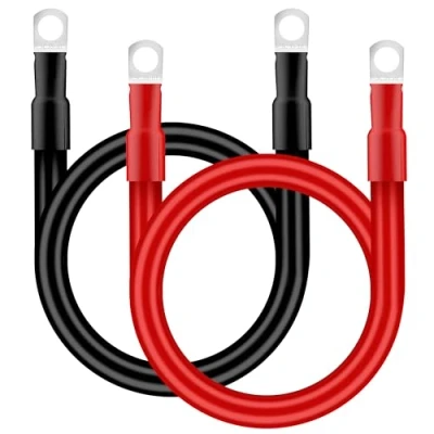 Afbeelding van QIMEI SHOP Autobatterijkabel, 35 mm², 50 cm, inverterkabel, 2 AWG, 12 V, accukabel met M10 oogkabelschoenen, voor vrachtwagen, auto, motorfiets, zonne energie, rood en zwart, stuks