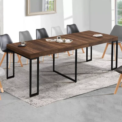 Afbeelding van Table console extensible TORONTO 14 personnes 300 cm bois foncé design industriel