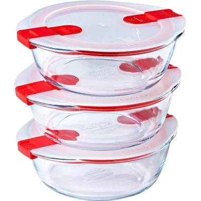 Afbeelding van Pyrex Cook &amp; Go Schaal Rond met Deksel 1,1 liter Set van 3 Stuks