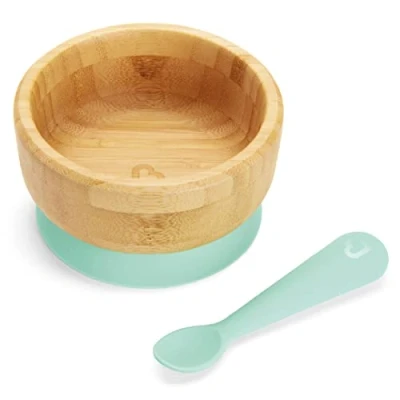 Afbeelding van Munchkin Bamboe Serviesset voor Baby&#039;s en Peuters Siliconen lepel Kommetje met Zuignap Anti Slip Vanaf 6 maanden