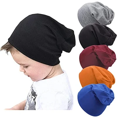 Afbeelding van DRESHOW 5 stuks uniseks kinderen Berretti Ragazzi Ragazze Morbido Carino Cappello Berretto muts baby meisjes zachte schattige pet 6 60 maanden, stuks: zwart/oranje/lichtgrijs/winered/blauw