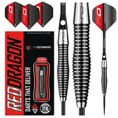 Afbeelding van RED DRAGON Lethal Magic 28 gram wolfraam professionele dartset met veren en bomen (staven)