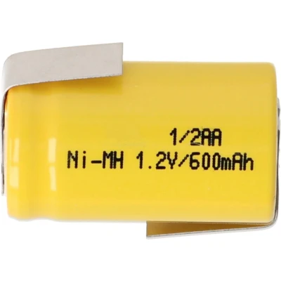 Afbeelding van 1 / 2AA batterij met 1,2 volt spanning en 600 mAh capaciteit soldeerlabels Z vorm, 25,5 x 14,5 m