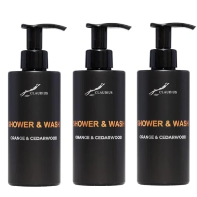 Afbeelding van Shower &amp; Wash Sweet Orange Cedarwood 300 ml met pomp zwarte fles set van 3 stuks Voordeelverpakking