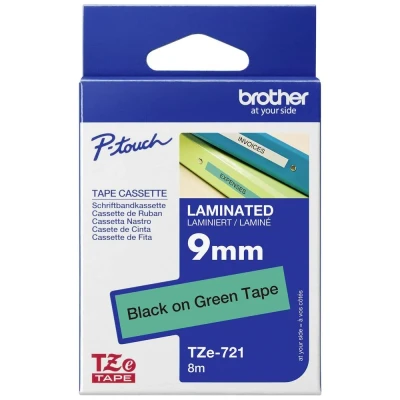 Afbeelding van Brother TZe tape voor P Touch 9 mm, zwart op groen