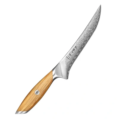 Afbeelding van Hezhen X01 Flagship Series Fileermes Damascus Poederstaal (73 laags met kern van 14Cr14MoVNb) Olijfhout Professioneel vlijmscherp damastmes Inclusief mooie geschenkdoos