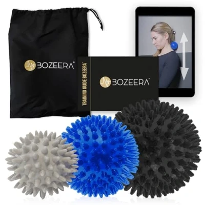 Afbeelding van Bozeera Triggerpoint Ballen 3x Spiky Massageballen Massage Bal 6 7 &amp; 9 CM Hard en Medium Inclusief Video Handleiding Poster Tas