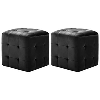 Image de vidaXL 2 pcs Poufs Noir 30 x cm Tissu velours278386