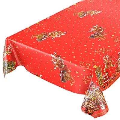 Afbeelding van ANRO Tafelzeil Kerstman en sterren Rood 100 x 140 cm