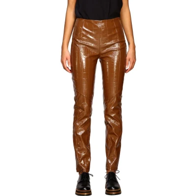 Afbeelding van Pinko bruine faux lakleren pantalon maat 38 (IT44)