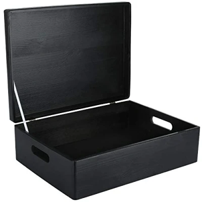 Afbeelding van Creative Deco XL Zwart Houten Doos Opbergdoos 40 x 30 14 cm met Deksel Kerst, Kerstmis Cadeau