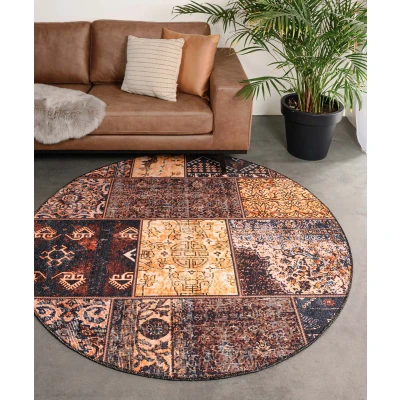 Afbeelding van Rond Patchwork Vloerkleed Fade No.1 Goud/bruin 152 Cm