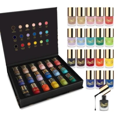 Afbeelding van Matte nagellak set 21 verschillende tinten Luxe zwarte en gouden doos